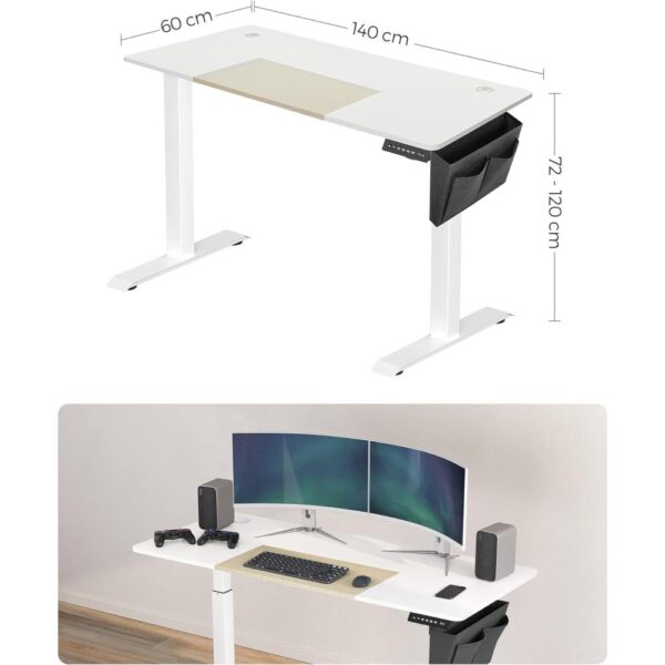Aukščio reguliuojamas elektrinis stalas su atminties funkcija, 140x60x72-120 cm