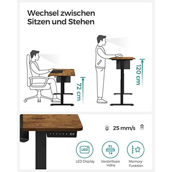 Aukščio reguliuojamas elektrinis stalas su atminties funkcija, 140x60x72-120 cm