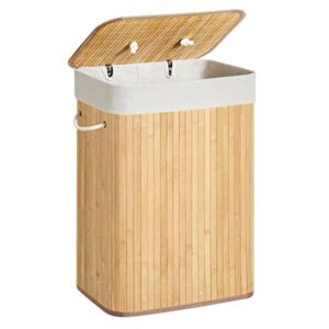 Bambukinė skalbinių dėžė su nuimamu plaunamu įdėklu, 72L, 40×30×60 cm