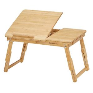 Bambukinis nešiojamojo kompiuterio stalas su 5 reguliuojamais kampais ir stalčiumi, 55x35x(21-29) cm