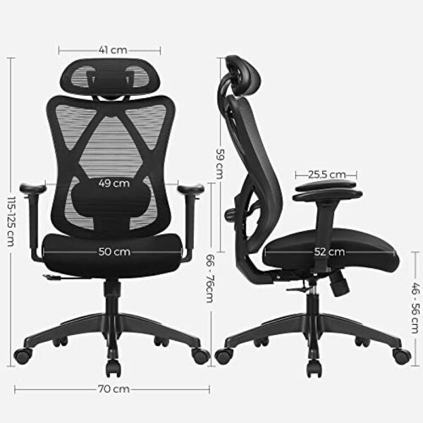 Ergonomiška biuro kėdė su reguliuojamu juosmens palaikymu ir galvos atrama, 150kg, 68x66x(114-123,5) cm