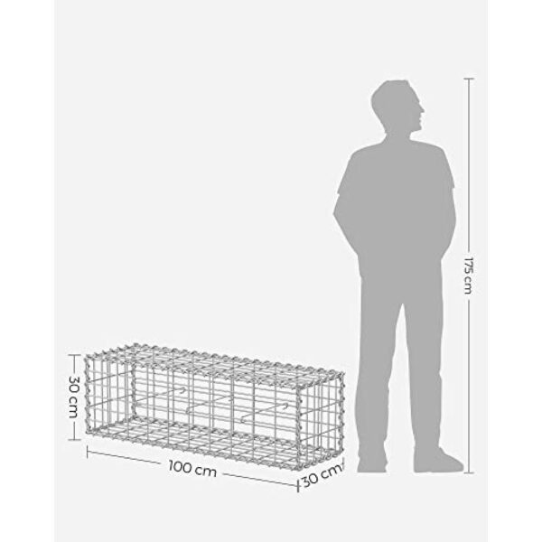 Gabioninė tvora, metalinis akmenų narvas, sodo dekoras, 100x30x30 cm