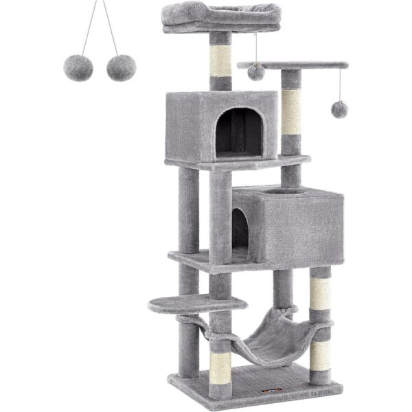 Kačių bokštas su 5 draskyklėmis, 2 urvais, hamaku, 2 pomponais, 49×40×150 cm