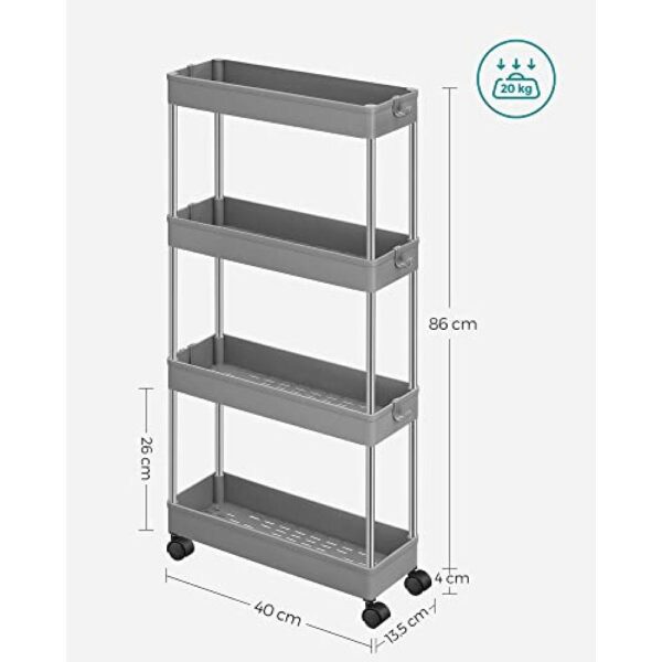 Keturių aukštų siauras virtuvės vonios vežimėlis su ratukais, 40×12.5×86 cm