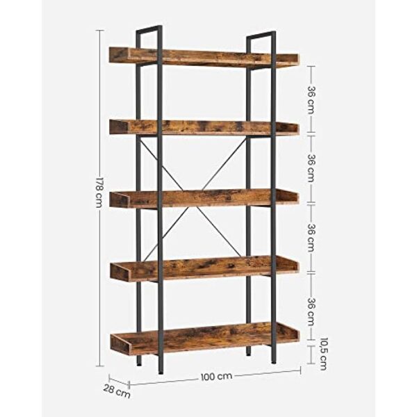 Knygų lentyna, 5 aukštų, erdvios saugojimo lentynos, lengvas surinkimas, 178.0×100.0×28.0 cm