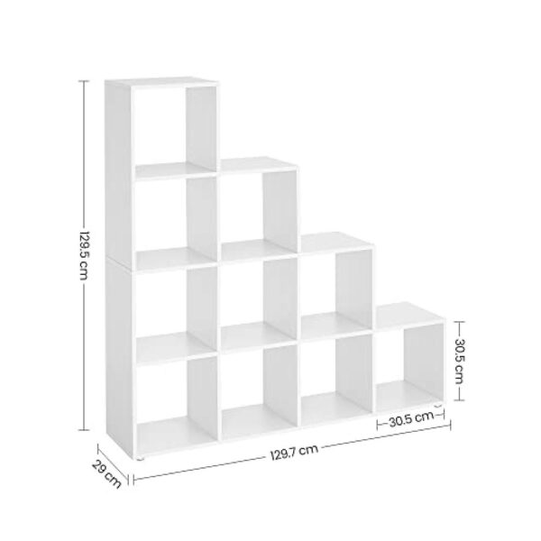 Knygų lentyna su 10 atvirų kubų, laiptų organizatorius, 129,5x29x129,5 cm