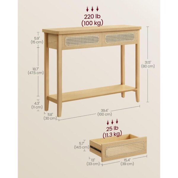 Konsolinis staliukas prieškambariui su 2 stalčiais ir atvira lentyna 100x30x80 cm