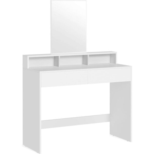 Kosmetinis staliukas su dideliu veidrodžiu, 2 stalčiais ir 3 atviromis lentynomis, 100x40x140 cm