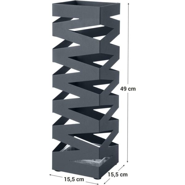 Metalinis skėčių stovas su 4 kabliukais ir nuimamu lašėjimo padėklu, 15.5x15.5x49 cm