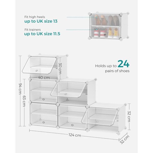 Modulinė batų lentyna su 6 durelėmis, plieninis rėmas, plastikinės plokštės, 82x32x92 cm