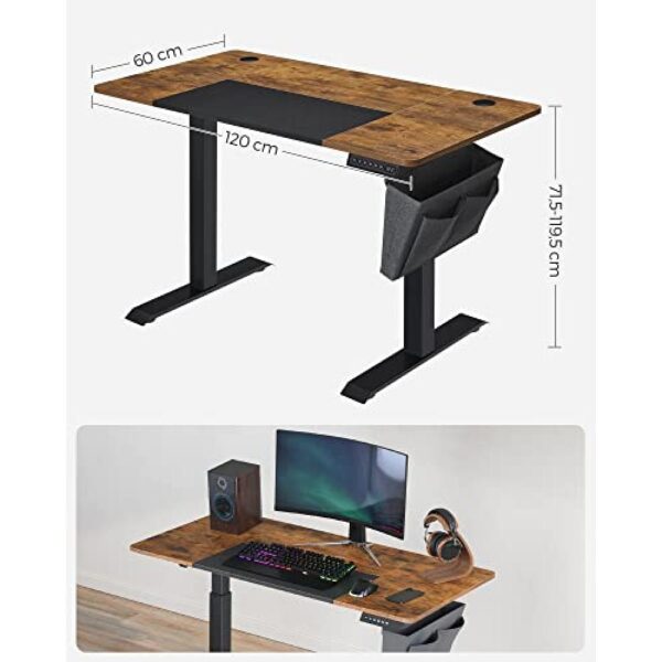 Reguliuojamo aukščio elektrinis stalas su atminties funkcija, 120x60x72-120 cm