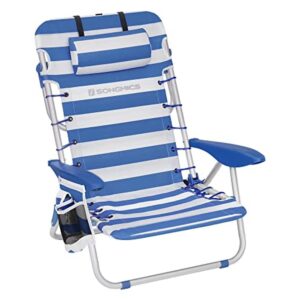 Sulankstoma paplūdimio kėdė su reguliuojama atlošu, galvos atrama, porankiais, 2 šoniniais kišenėmis, 63x68x75 cm