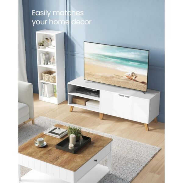 Televizoriaus staliukas su 2 durelėmis, reguliuojamos lentynos, 140x40x45 cm