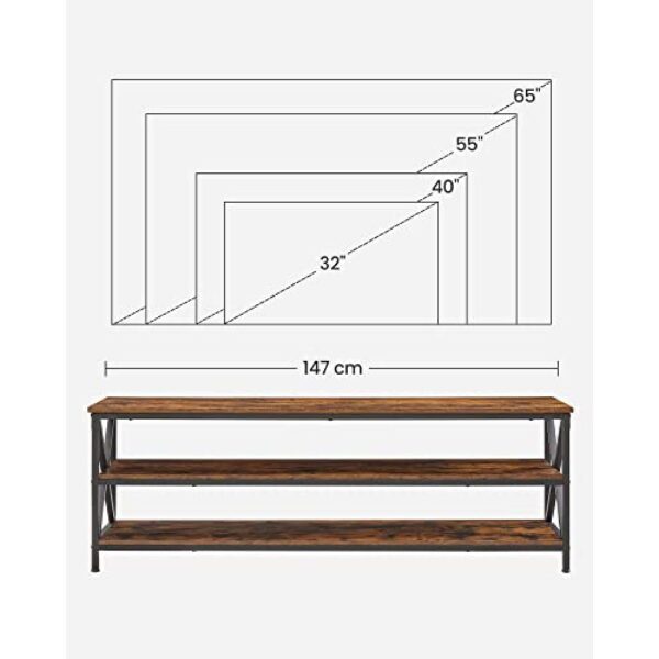 Televizoriaus stovas su atviromis lentynomis irxformos plieniniu rėmu, 147x40x50 cm