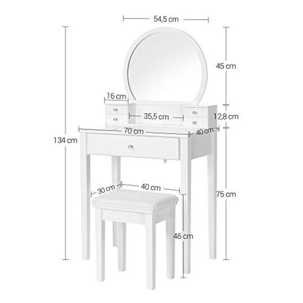 Tualetinis staliukas su veidrodžiu ir 5 stalčiais, 70x40x134 cm