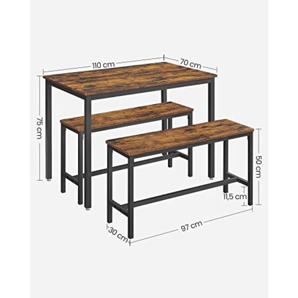 Valgomojo stalas su 2 suolais, pramoninis dizainas, stalas 110x70x75 cm, suolai 97x30x50 cm