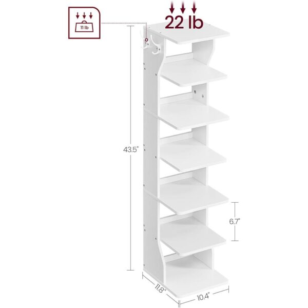 Vertikalus 7 aukštų batų organizatorius su kabliukais, tvirtas ir patvarus, 26.4x30x110.4 cm