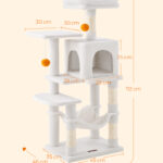 Katės medis su 4 draskyklėmis, 2 platformomis, urvu, hamaku, pomponais, 45×35×112cm