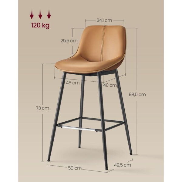 Virtuvės kėdės su ergonomine atlošu ir metalinėmis kojomis, 73 cm aukštis, 50x49.5x98.5cm